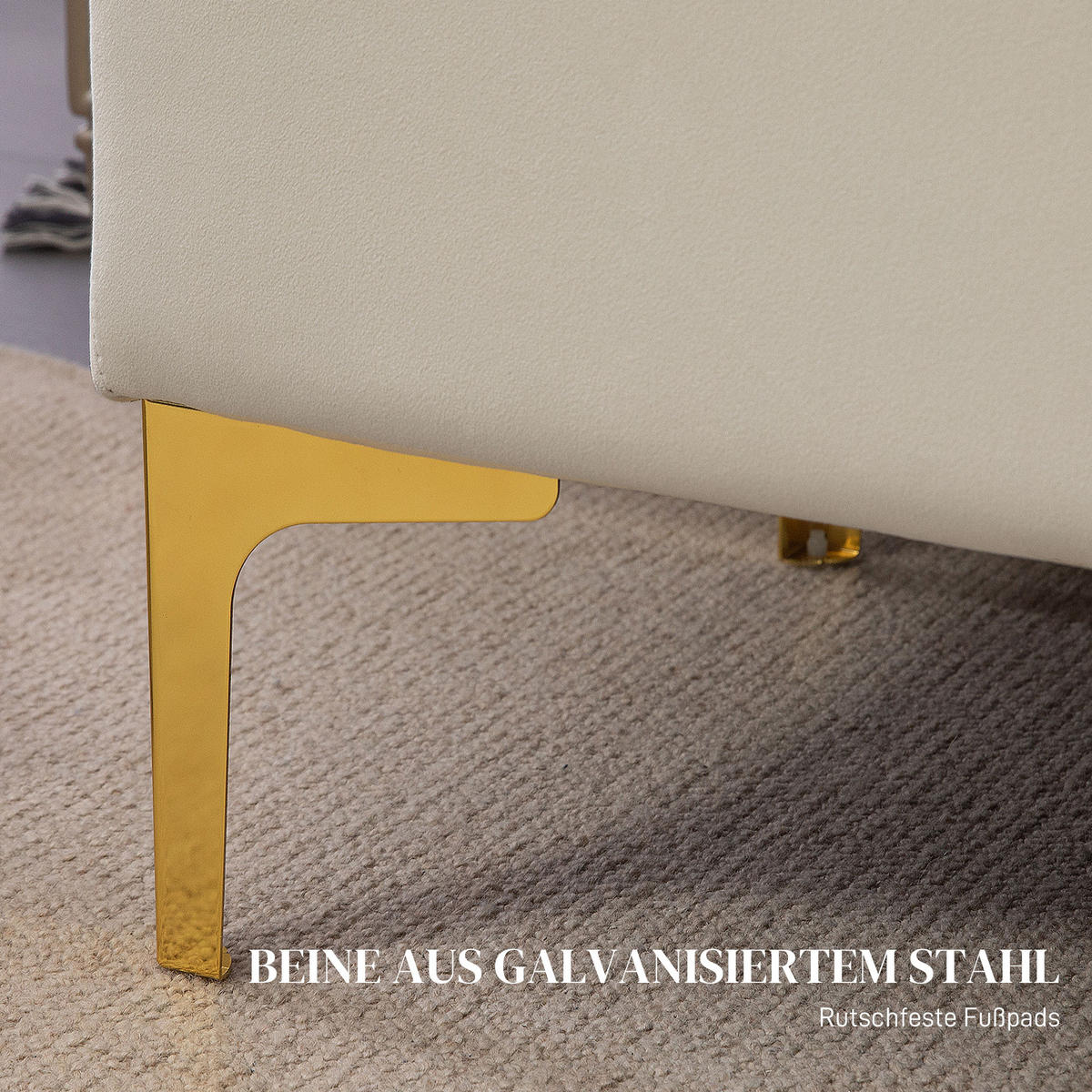 SITZBANK mit Stauraum, Polsterbank mit Samtoptik, Metallbeine, für Wohnzimmer - Beige/Goldfarben, Kunststoff/Textil (44/44.5/120cm) - HOMCOM