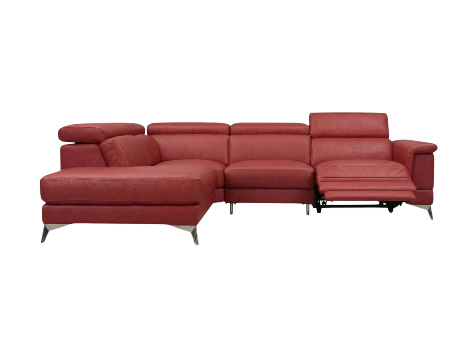 ECKSOFA Planet Echtleder mit 1 x Relaxfunktion Rot - Rot, Leder/Metall (232/256cm)