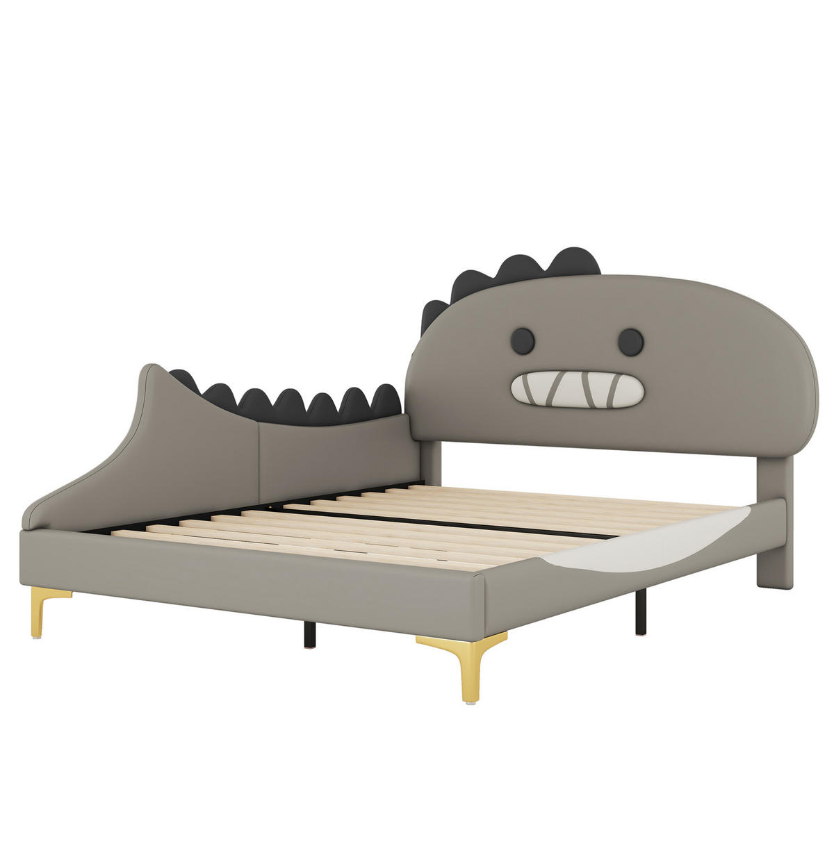 KINDERBETT in Dinosaurierform 140x200 cm PU und MDF Grau - Grau, Holzwerkstoff (140/200cm) - Beauniv