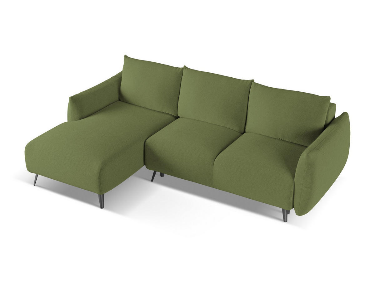 ECKSOFA mit Schlaffunktion Chenille Stoff Grün - Dunkelgrün/Schwarz, Textil/Metall (162/242cm) - Makamii