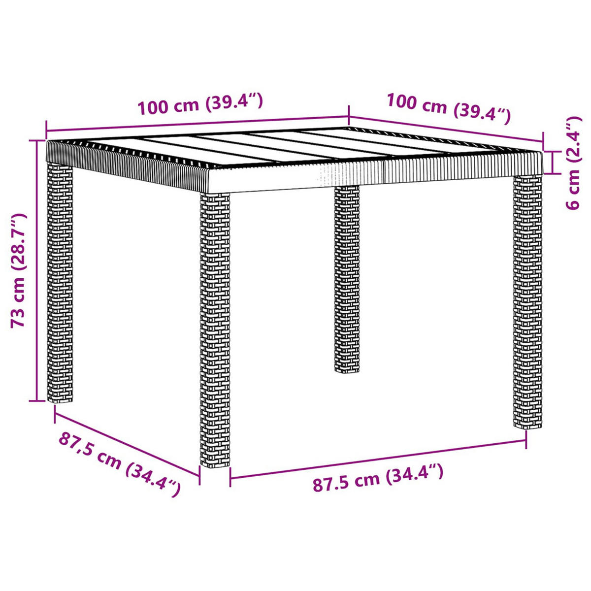 GARTENTISCH Anthrazit 100/100/73 Cm Poly-Rattan - Anthrazit, Kunststoff (100/100/73cm) - vidaXL