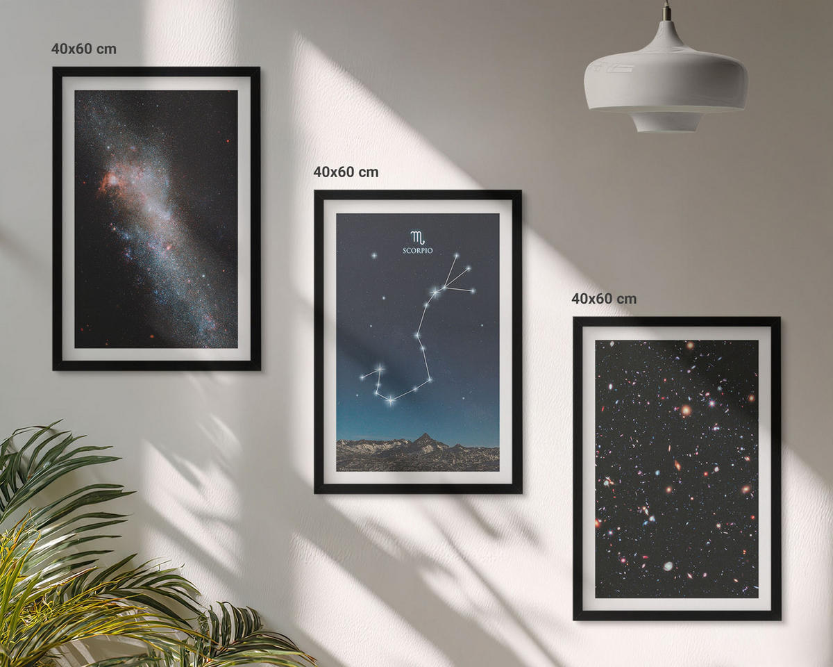 BILDER SET 3er Set - 40x60 cm Schwarzer Rahmen - Scorpios kosmische Landschaften - Schwarz, Kunststoff (40/60cm) - TULUP