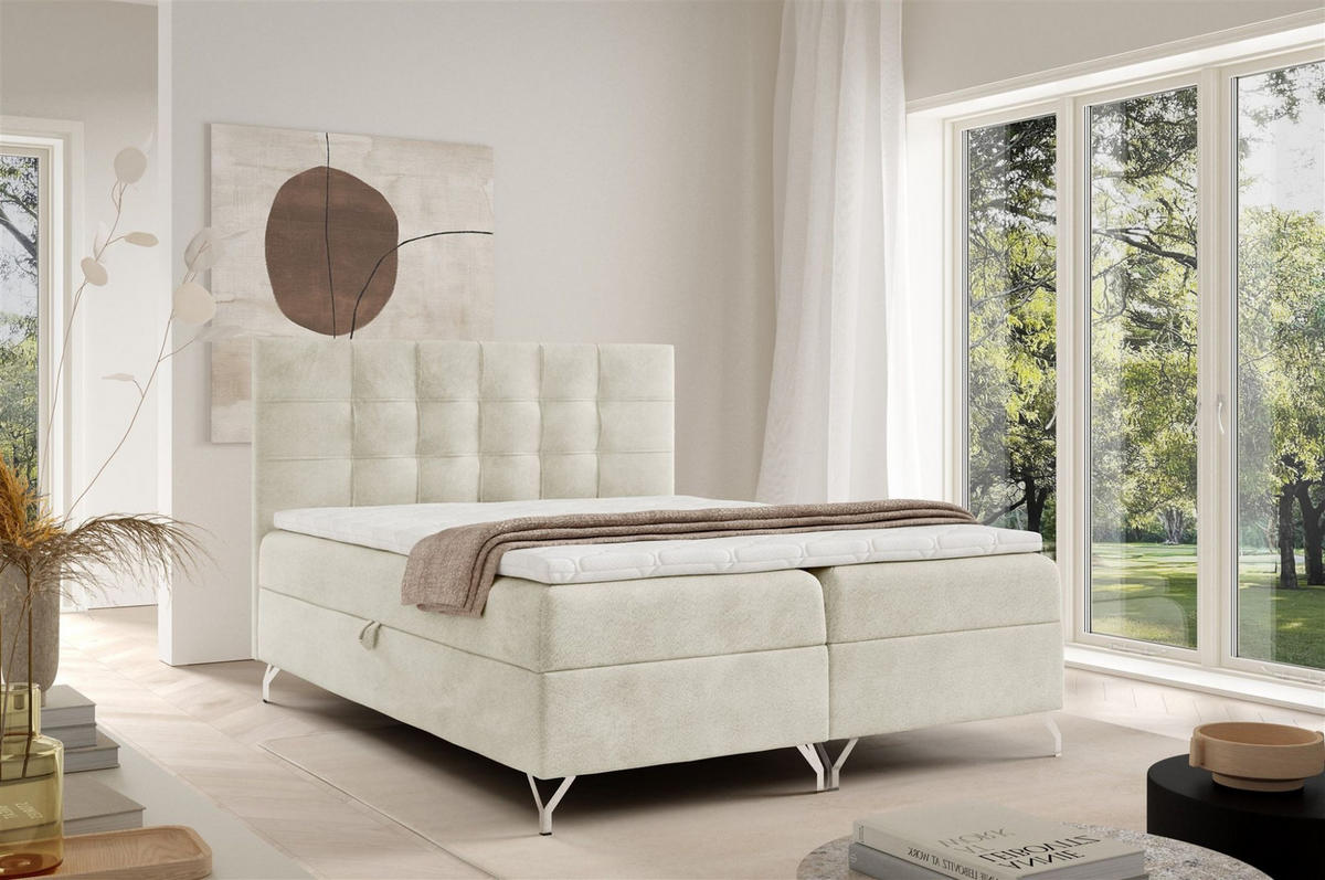 BOXBETT Candela In überlänge - Creme, Holzwerkstoff/Textil (200/220cm) - Fun Möbel