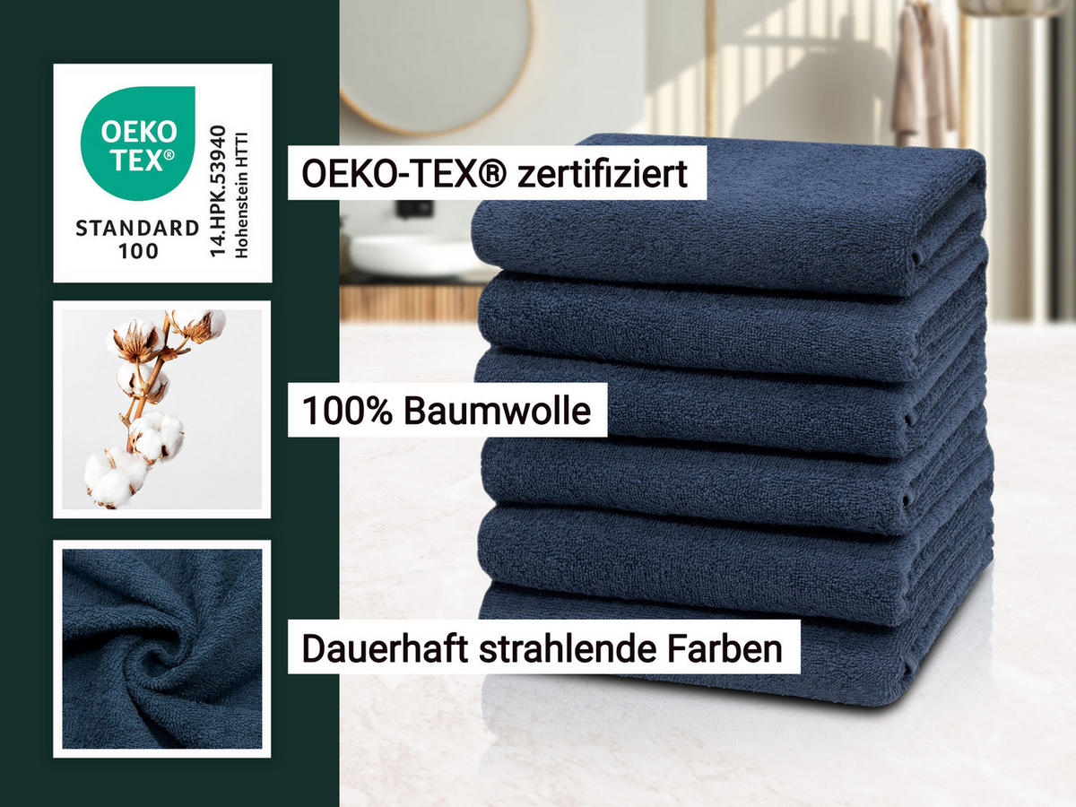 HANDTÜCHER, 6er-Set, 50x100 cm, 100% Baumwolle, Blau - Dunkelblau, Textil (50/100cm) - Zollner