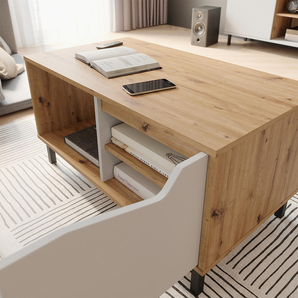 KONFERENČNÍ STŮL Marelle Bílá/Artisan - bílá, kompozitní dřevo (50/90/47cm) - Vicco