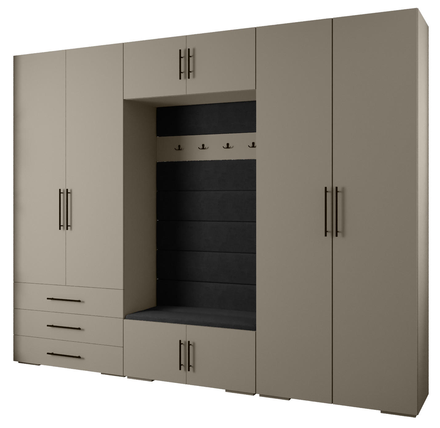 Abiks Möbel Garderoben-Set Kaschmir, Schwarz, Schwarz 300x236.7x47 cm