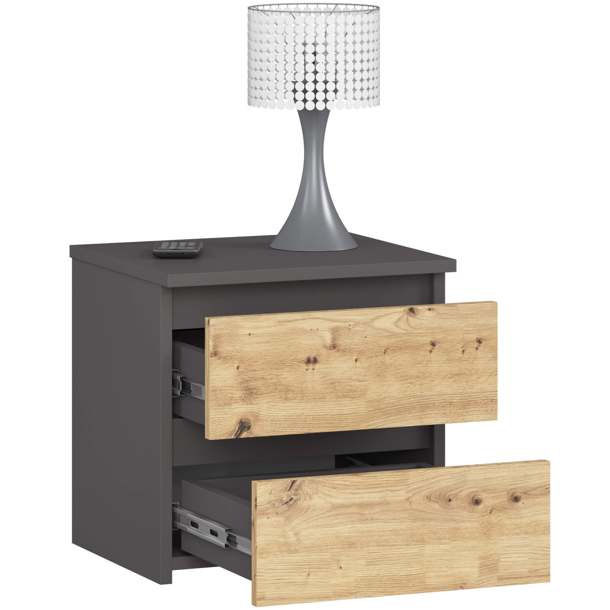 NACHTSCHRANK Grau, Eiche Artisan 40x35x40 cm - Graphitfarben/Eiche Artisan, Holzwerkstoff (40/40/35cm) - Akord