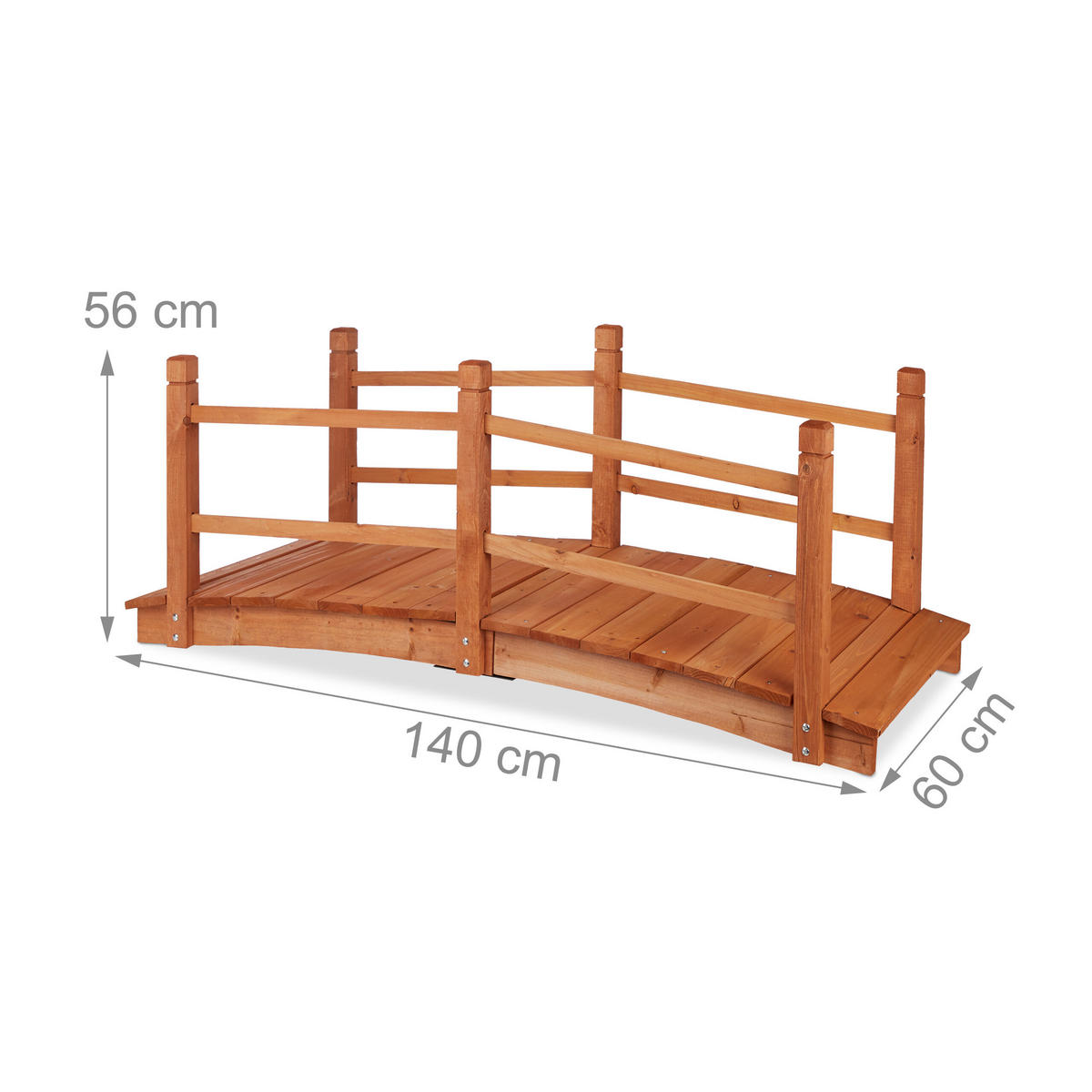 TEICHBRÜCKE Orange Tannenholz mit Geländer - Hellbraun, Holz (60/140/56cm) - Relaxdays