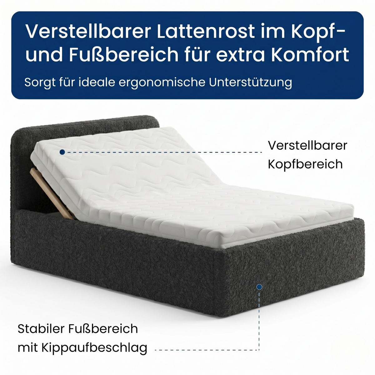 POLSTERBETT 120x200 cm Kaltschaummatratze H3 Bouclé Schwarz - Schwarz, Textil (120/200cm) - Home Collective