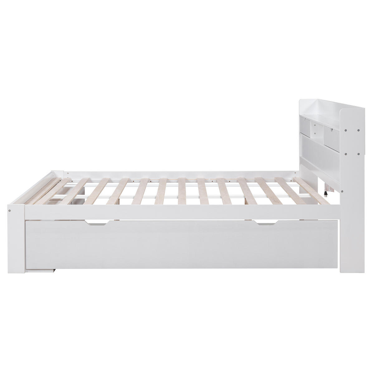 JUGENDBETT aus Kiefernholz 140x200 cm Weiß mit Stauraum, USB- und Typ-C-Anschluss - Weiß, Holz (140/200cm) - IVMEU