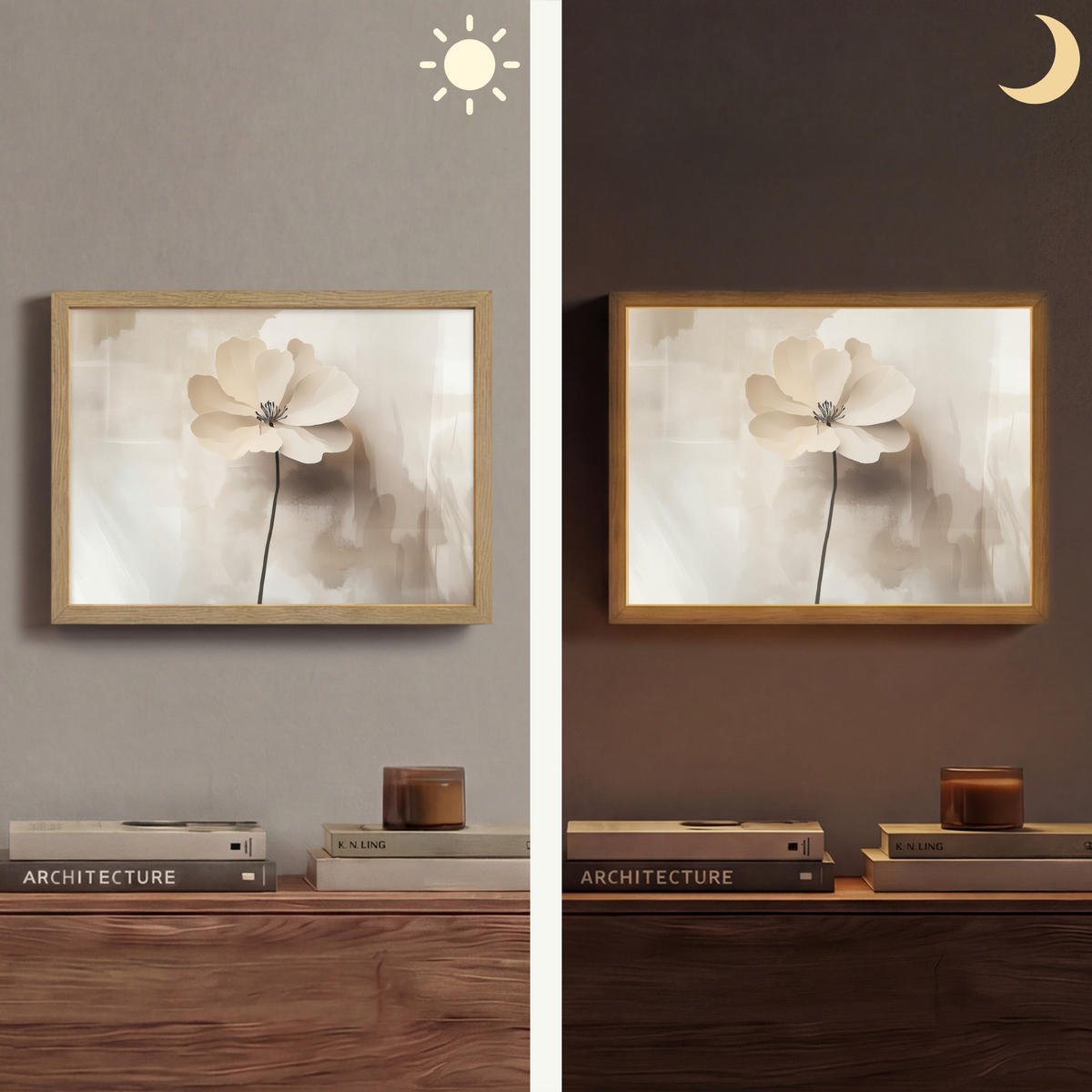 NÁSTĚNNÁ LAMPA S AKUMULÁTOREM Květina - béžová - barva - stín 40x30 cm - béžová, kompozitní dřevo (40/30/8cm) - OnlyWow