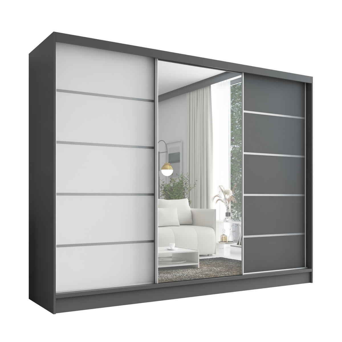 SCHWEBETÜRENSCHRANK 200 cm AURELIA 1 Farbe: Graphit, Weiß, Graphit - Graphitfarben/Weiß, Holzwerkstoff (200/215/60cm) - A&J MöbelLand