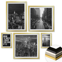 WANDBILDER 5er Set - 50x50 cm & 20x30 cm & 40x60 cm Goldrahmen - Inspiration für Schwarz-Weiß-Darstellungen von Stadtstraßen - Goldfarben, Kunststoff (40/60cm) - ArtPrintCave