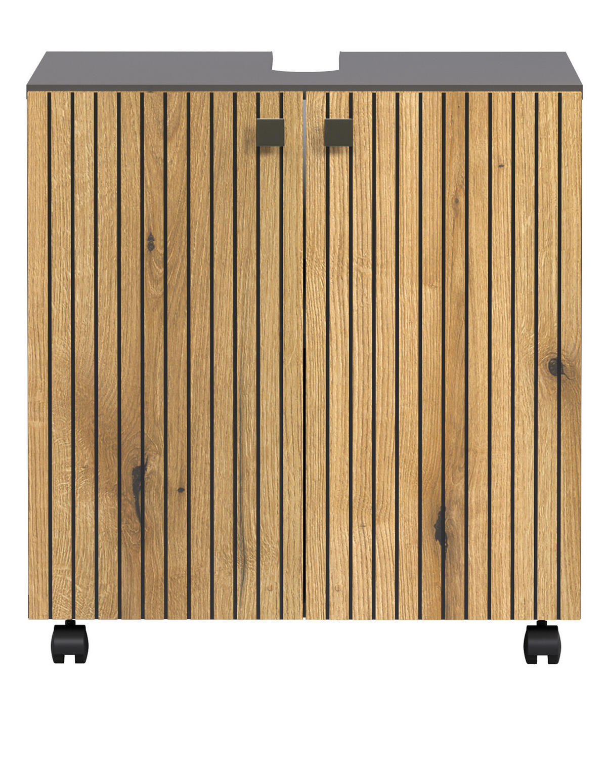 WASCHBECKENUNTERSCHRANK Evoke Eiche, grau 60 cm, Badschrank auf Rollen - Eichefarben/Anthrazit, Holzwerkstoff/Metall (60/64/42cm) - Top.Furn