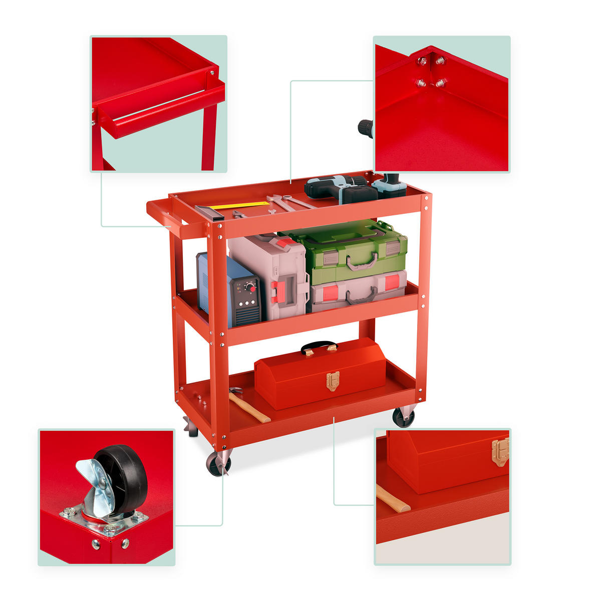 WERKSTATTWAGEN - Rot, Kunststoff/Metall (78/76/35cm) - Relaxdays