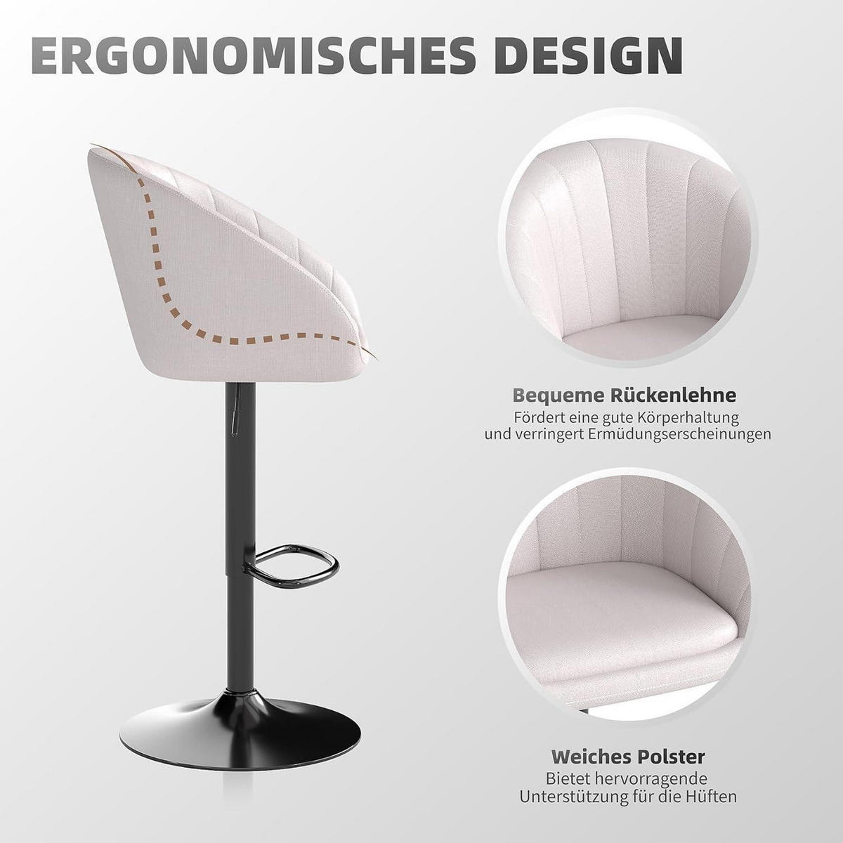 BARHOCKER 4er Set Höhenverstellbar Beige - Beige, Textil (51/104/54cm)