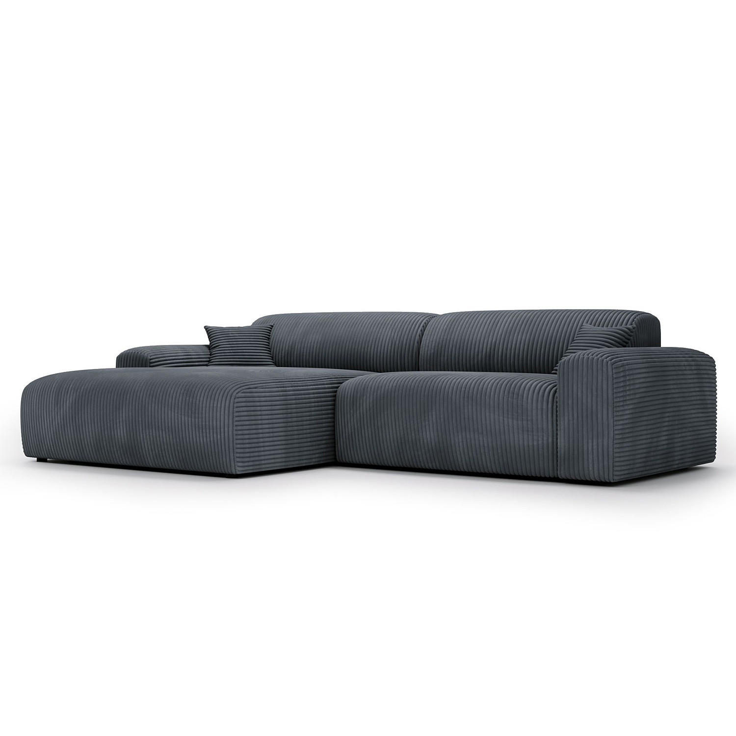 ECKSOFA mit Longchair - Cord - Blaugrau/Schwarz, Kunststoff/Textil (284/178cm) - home24