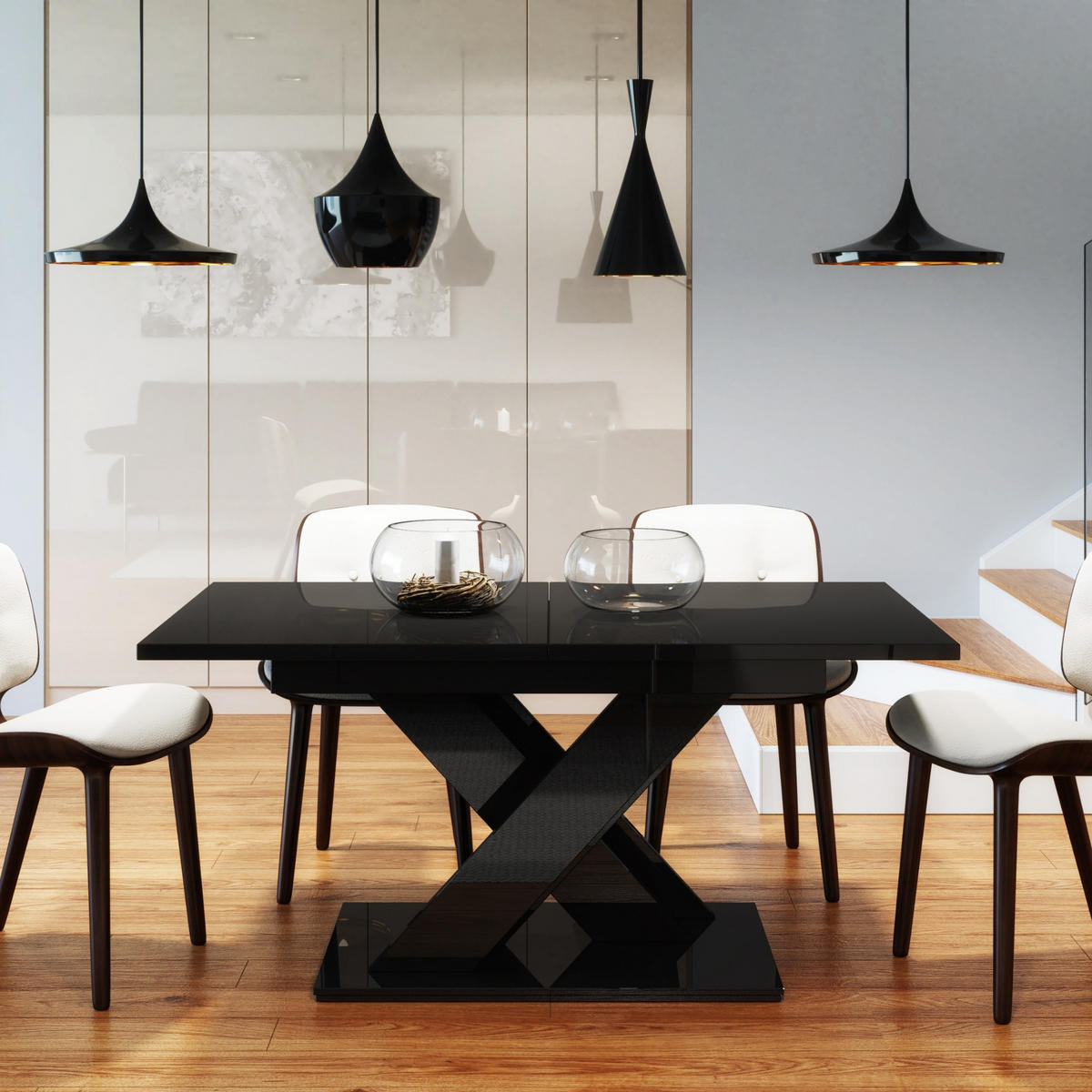 ESSTISCH Schwarz Hochglanz Ausziehbar 140 - 180 cm - Schwarz Hochglanz, Holzwerkstoff (140/80/75cm) - PROSPERO