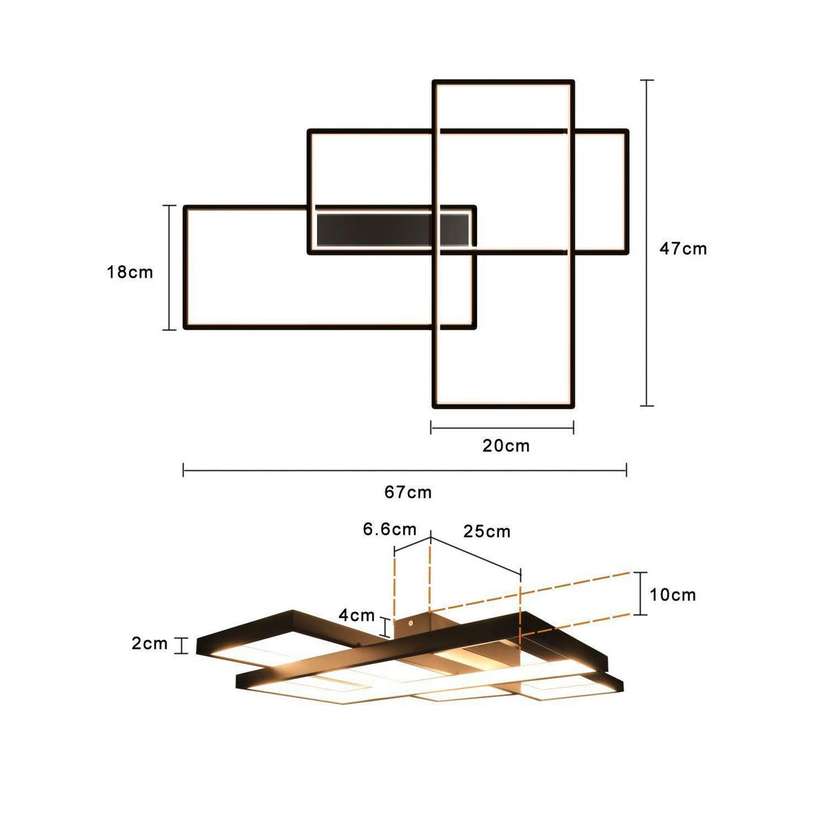 LED-DECKENLEUCHTE Berthold 67/47/9.7 cm - Schwarz, Metall (67/47/9.7cm) - Nettlife