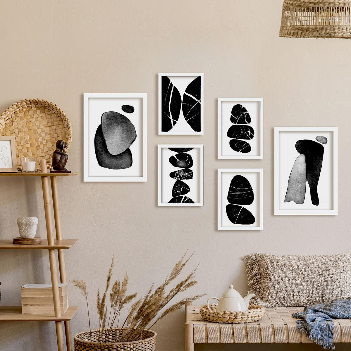 POSTER Set Mit 6 Palladian Rocks Abstrakte Liebhaber Größe A3 & A4 Weißer Rahmen - Weiß, Papier (29.7/1cm) - Nacnic
