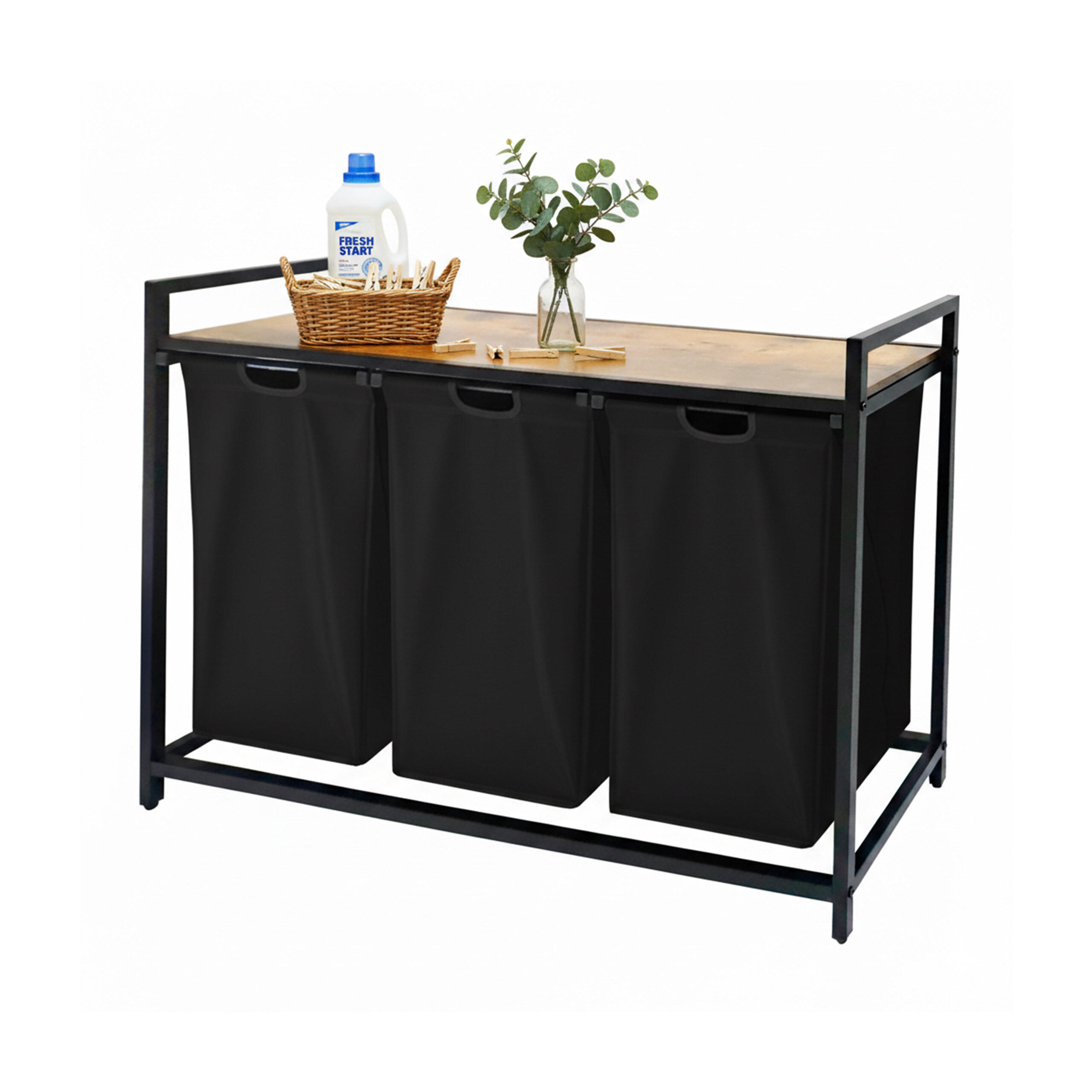 WÄSCHESAMMLER - Schwarz, Holzwerkstoff/Textil (109.5/73.5/33cm) - Relaxdays