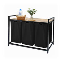 WÄSCHESAMMLER - Schwarz, Holzwerkstoff/Textil (109.5/73.5/33cm) - Relaxdays