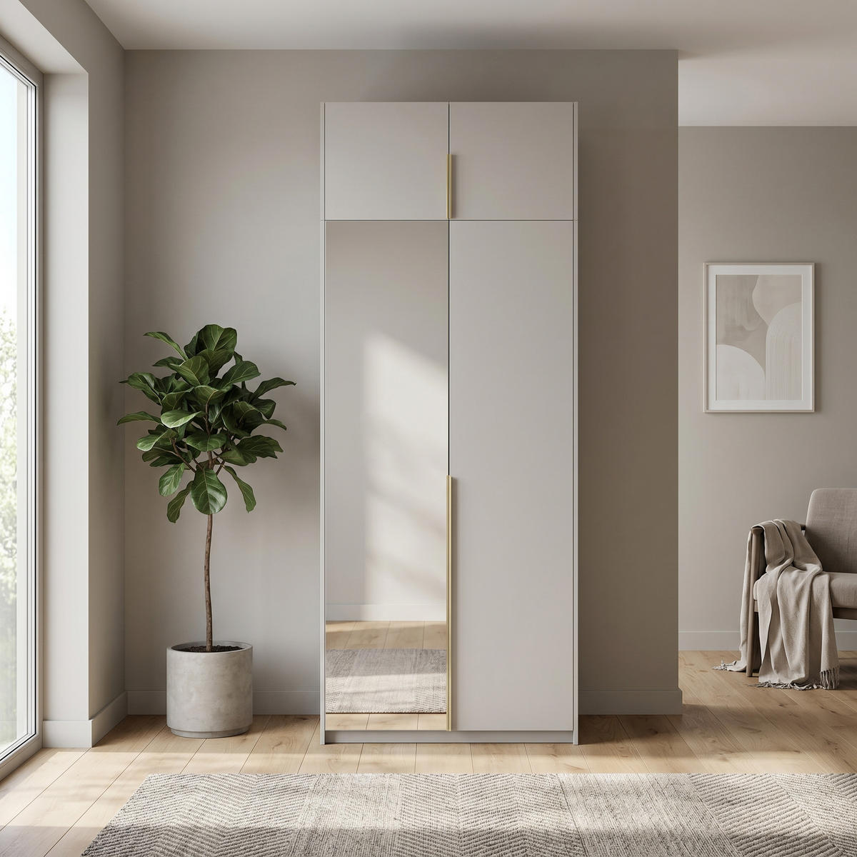 DREHTÜRENSCHRANK THALIA 100/250/58cm 2-türig mit Spiegel Kaschmir - Kaschmir, Holzwerkstoff (100/250/58cm) - MASSENO
