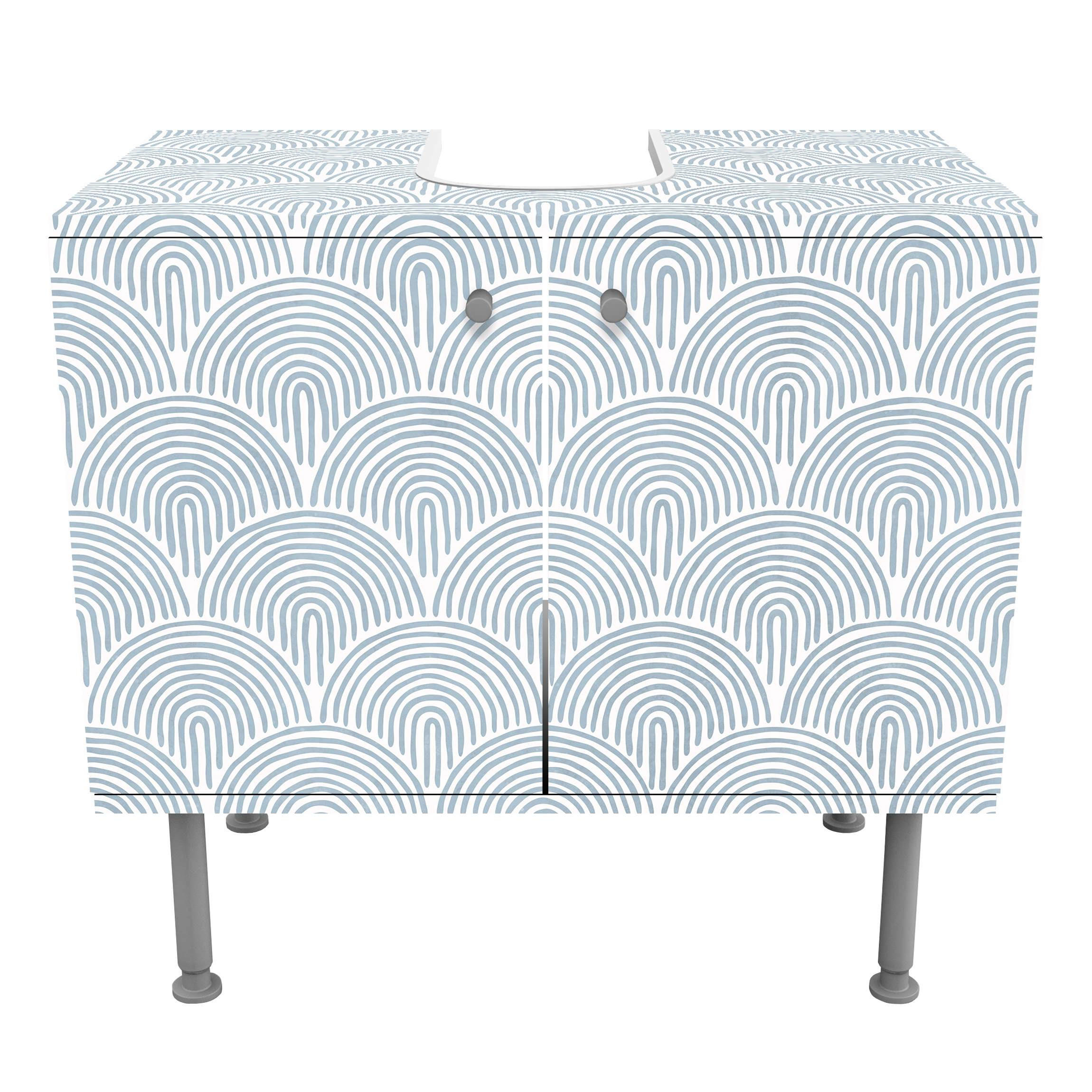 WASCHBECKENUNTERSCHRANK Boho Bogen Muster Blau 60/55/35 cm - Blau, Holzwerkstoff (60/55/35cm) - Bilderwelten