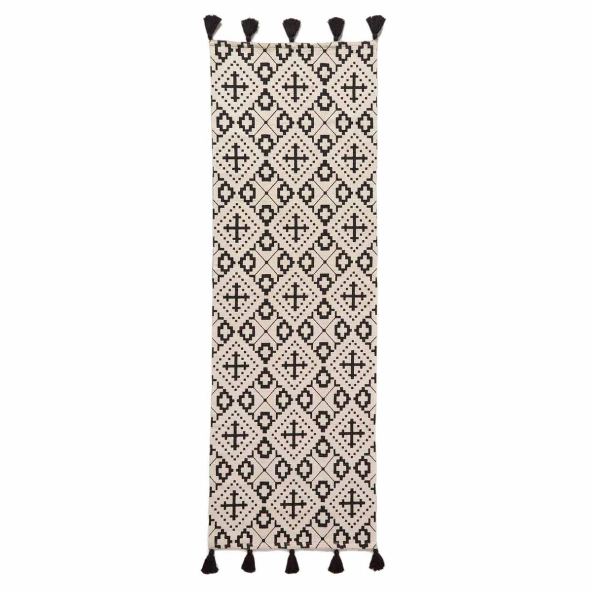 TEPPICHLÄUFER Reva Baumwolle gemustert 66/200 cm - Schwarz, Textil (66/200cm) - Homescapes