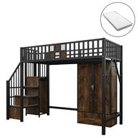 HOCHBETT 90/200 cm Schwarz mit Kleiderschrank und Sicherheitsleiter mit Matratze - Schwarz, Metall (90/200cm) - OKWISH