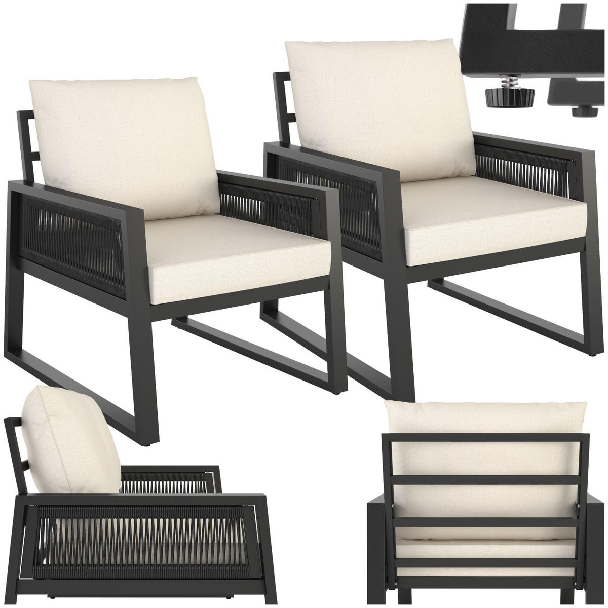 GARTENLOUNGE-SET Captive,höhenverstellbare Füße,anthrazit - Anthrazit, Kunststoff/Metall - tectake
