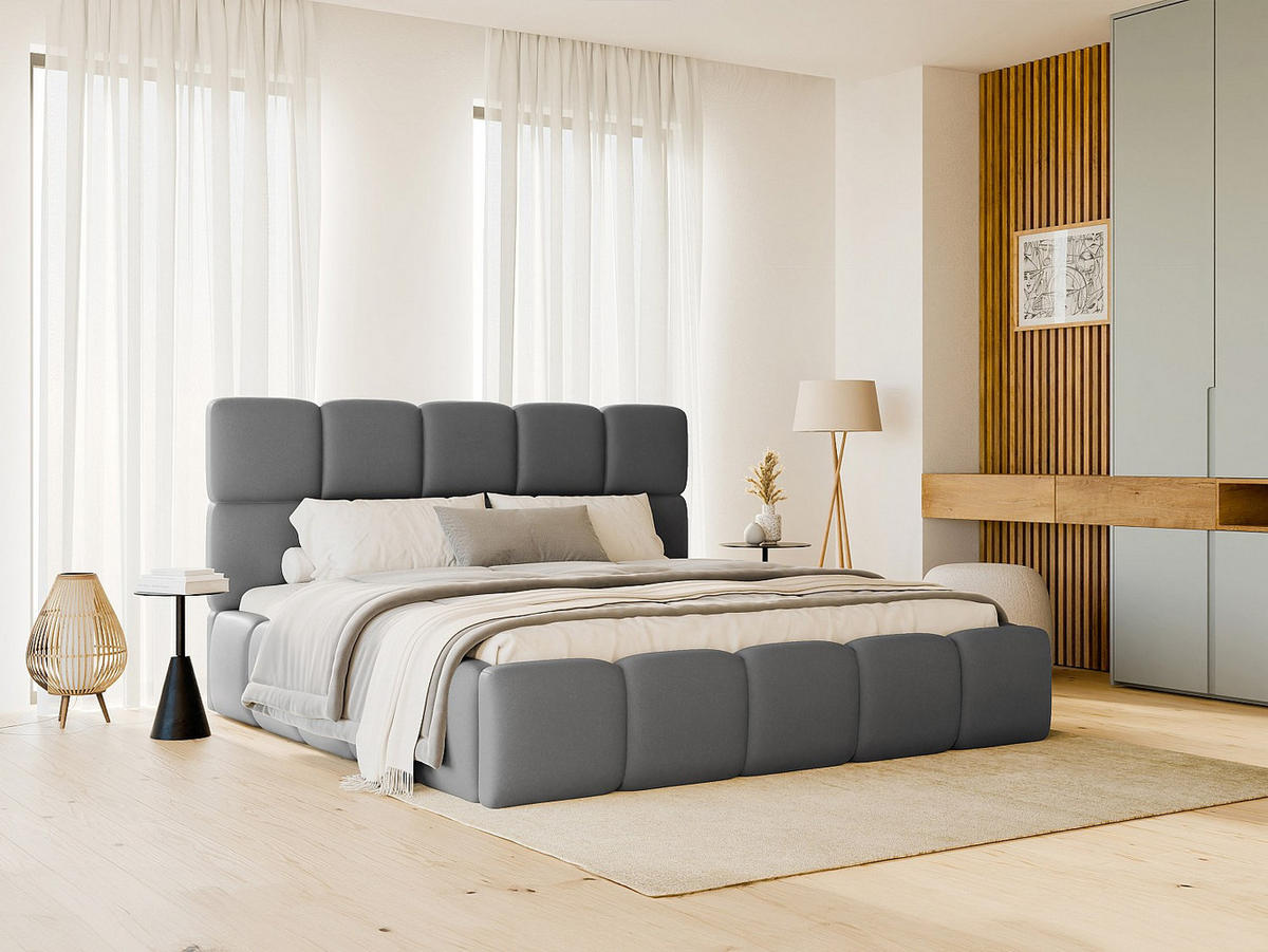 BETT mit Bettkasten - 2 -Sitzer - Polyester - grau - DAMADO - Grau, Textil (221/170cm) - Vente-Unique