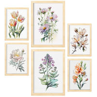 POSTER Set Mit 6 Blumenstrauß Größe A3 & A4 Rahmen aus hellem Holz - Beige, Papier (29.7/1cm) - Nacnic