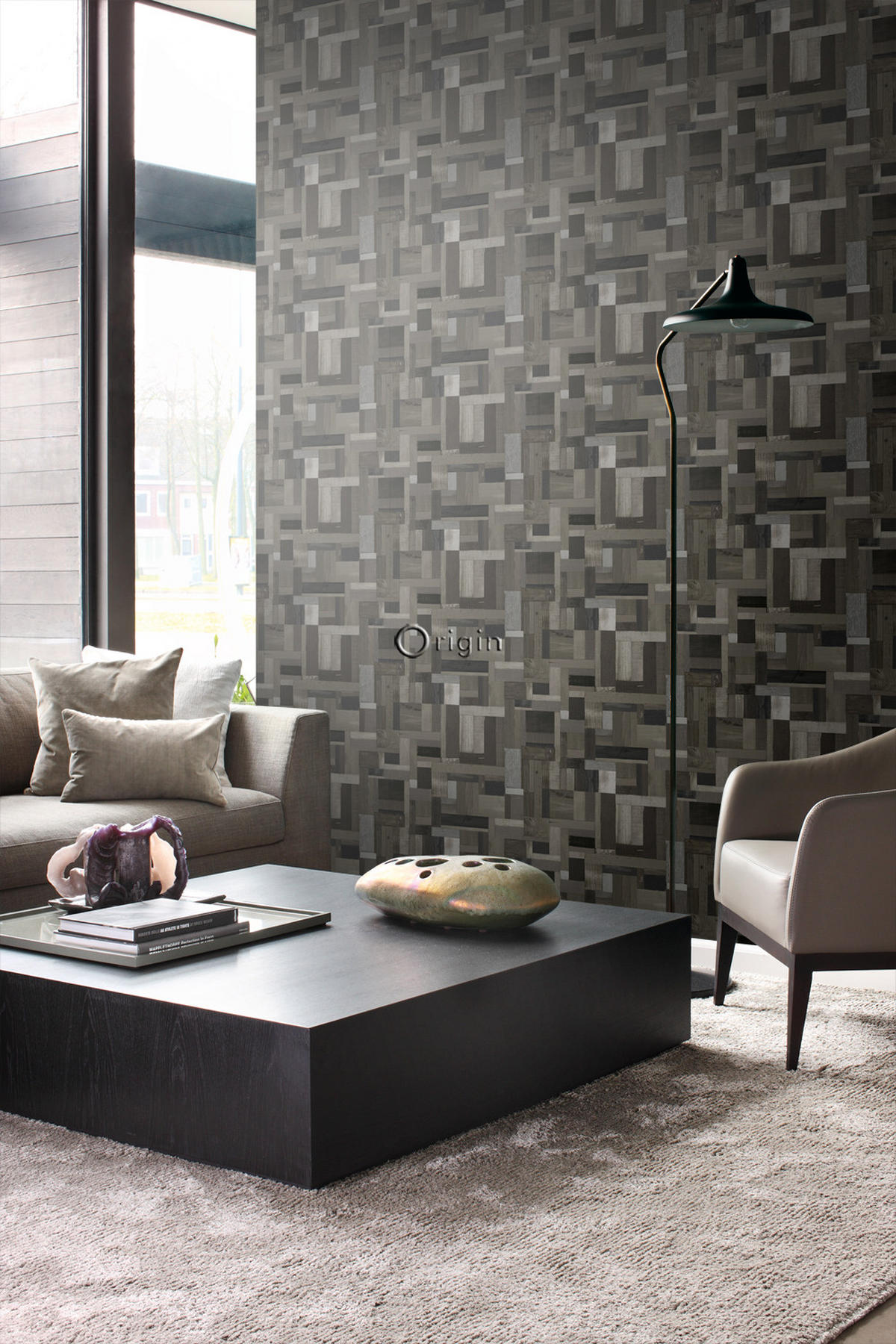 TAPETE Altholz-Motiv 53 cm x 10.05 m - Schwarz, Papier (53/1000cm) - Origin Wallcoverings