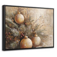 LEINWAND Bilder mit Rahmen - Weihnachten - Kugeln - Beige - Gold - 40x30 - Goldfarben, Textil (40/30cm) - MuchoWow