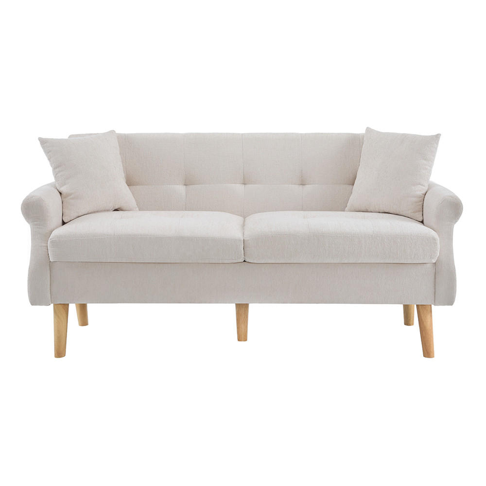 DOPPELSOFA in Beige Chenille-Stoff mit dicken Kissen - Beige, Holz/Textil (74/77/162cm) - KOMHTOM