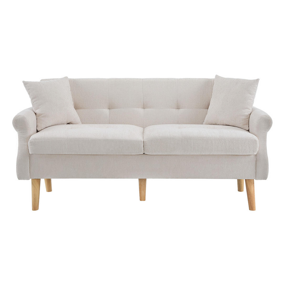 DOPPELSOFA in Beige Chenille-Stoff mit dicken Kissen - Beige, Holz/Textil (74/77/162cm) - KOMHTOM