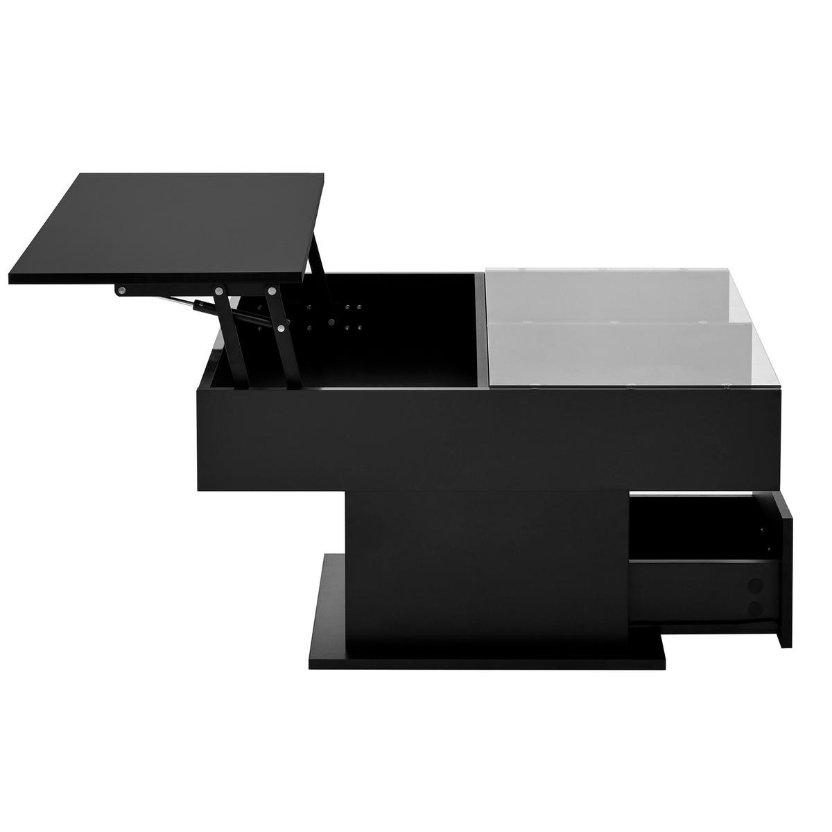 COUCHTISCH 78/78/45,5-59,5 cm mit LED-Beleuchtung und höhenverstellbarer Platte - Schwarz, Holzwerkstoff (78/78/59.5cm) - Flora Grace