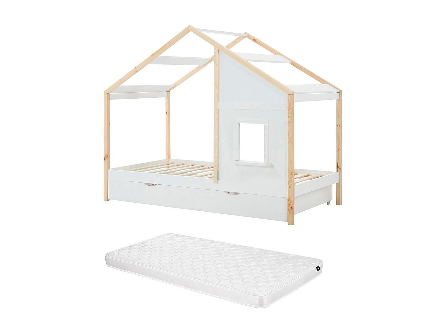HAUSBETT - 1 Person - holz - weiß Rinelya - Weiß, Holz (90/190cm) - Vente-Unique