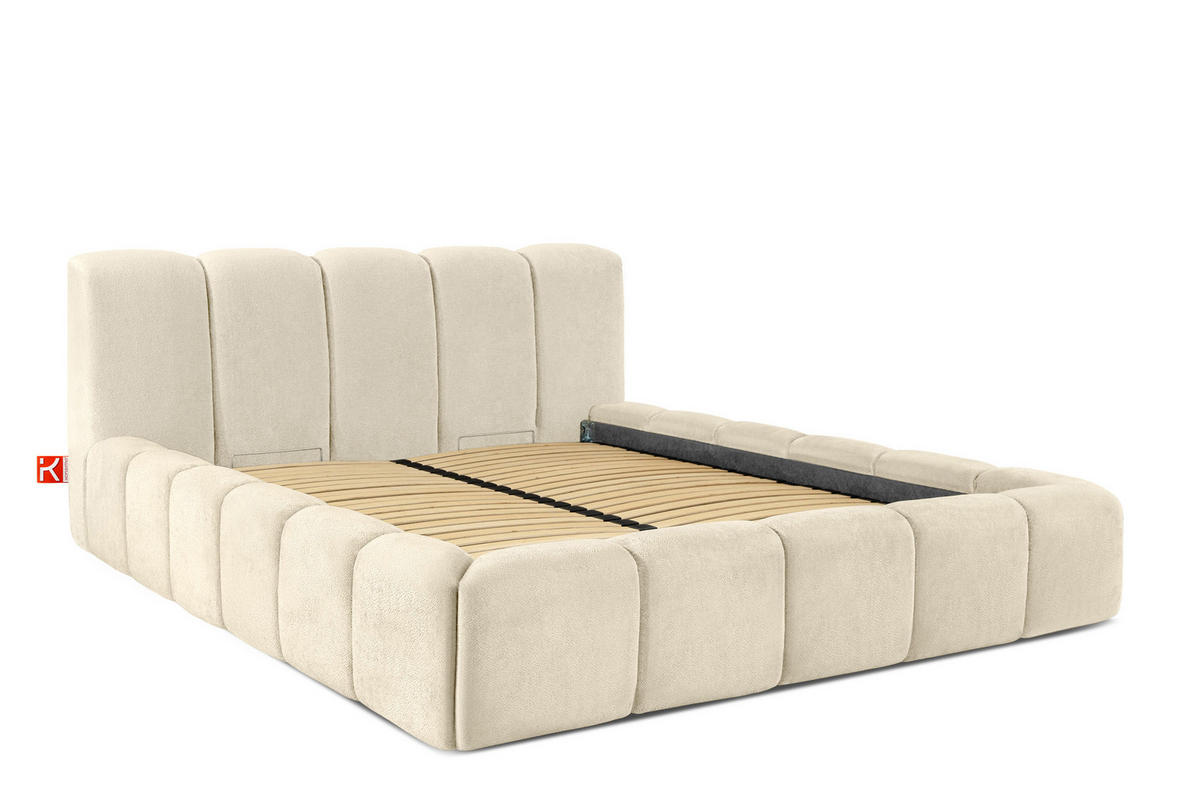 POLSTERBETT OLMIRA - Ecru/Schwarz, Holz/Holzwerkstoff (162/203cm) - KONSIMO®