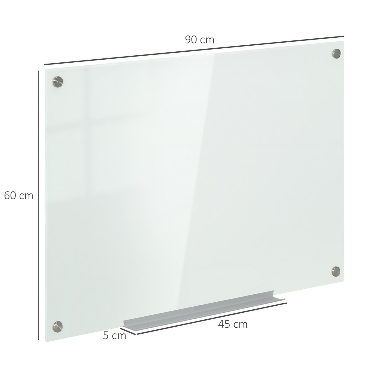 MAGNETTAFEL mit 4 Stifte, 6 Magnete, 1 Schwamm,1 Ablage, abwischbar, 90 x 60 cm - Weiß, Kunststoff (60/2.8/90cm) - Vinsetto