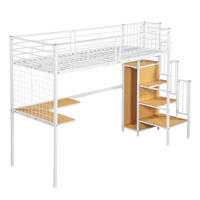 EISENBETT 90x200 cm aus MDF & Metall mit Treppe und Kleiderschrank, weiß-dunkelwalnuss - Weiß, Holzwerkstoff (90/200cm) - Luhomfu