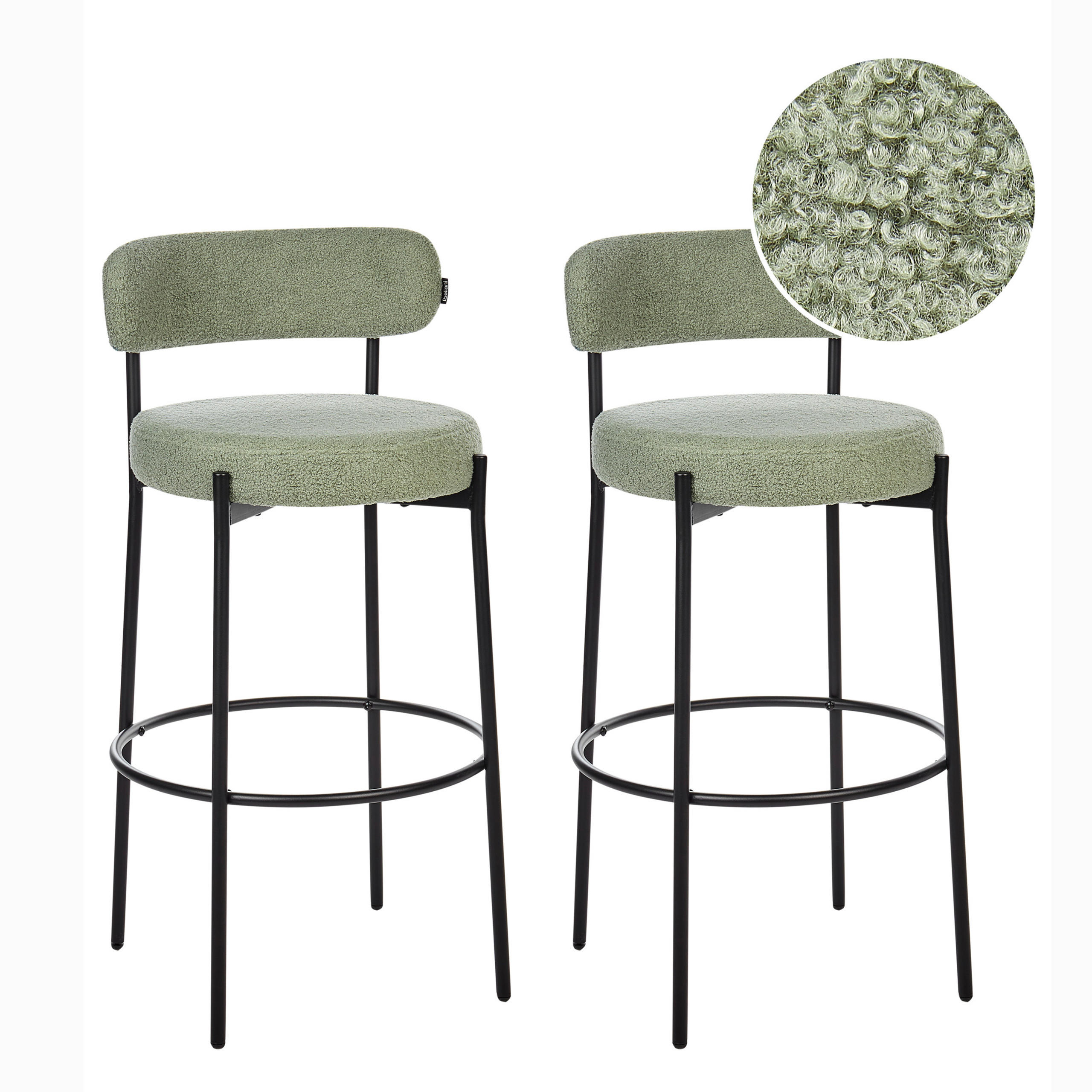 BARSTÜHLEN 2er-Set Bouclé Hellgrün Allison - Grün, Textil (50/97/50cm) - Beliani