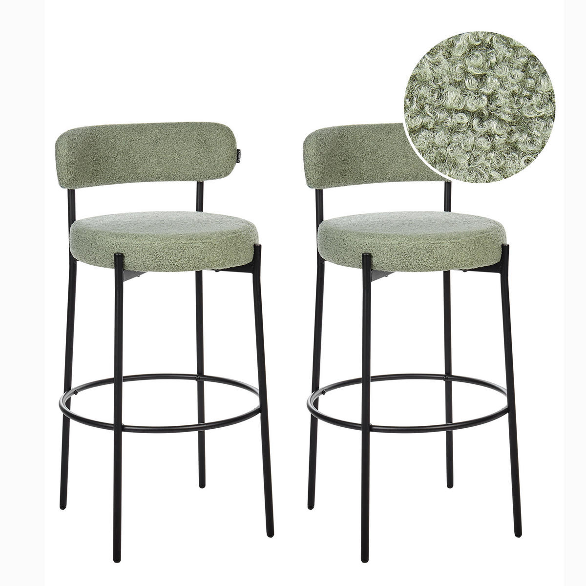 BARSTÜHLEN 2er-Set Bouclé Hellgrün Allison - Grün, Textil (50/97/50cm) - Beliani