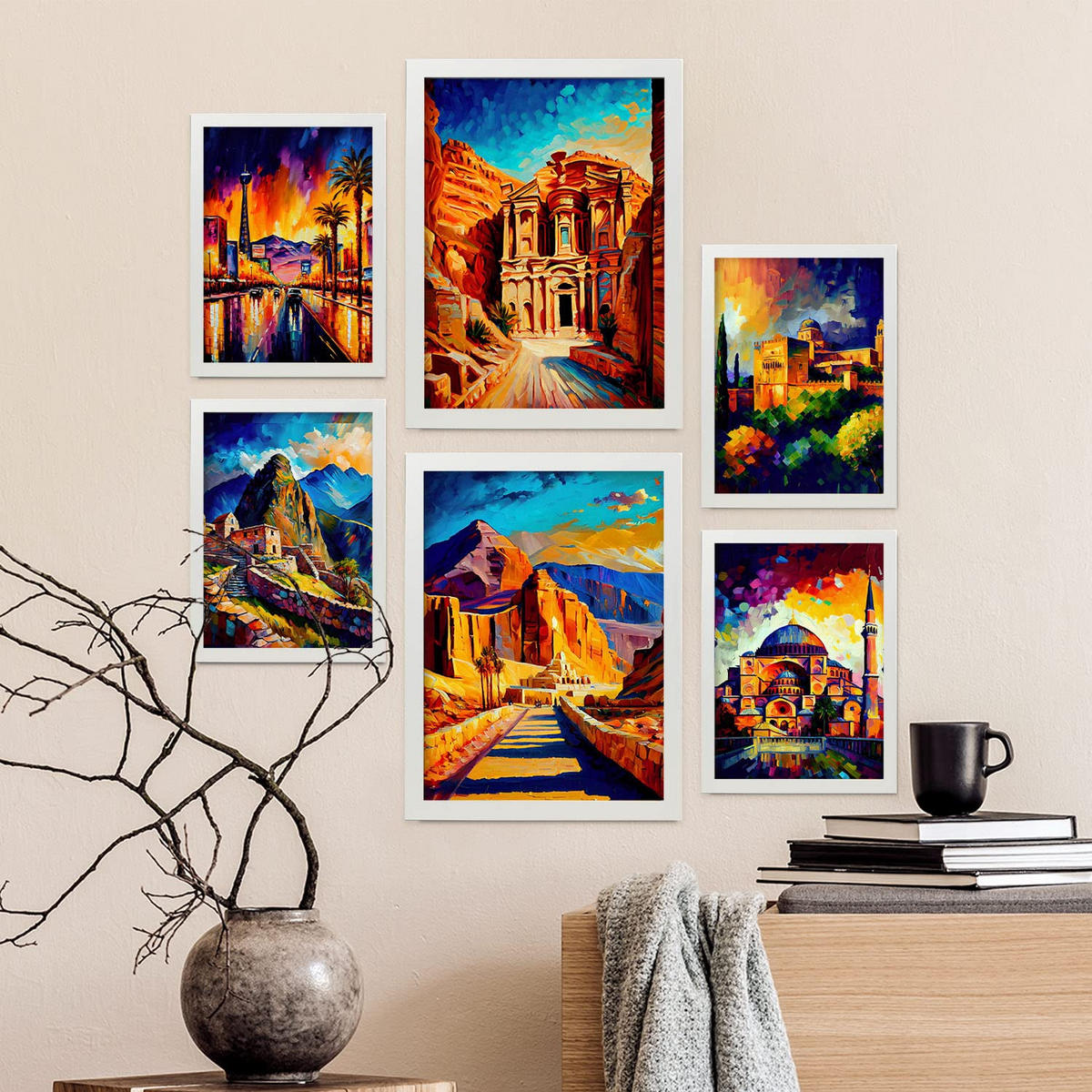POSTER Set Mit 6 Erde Im Ölgemälde Stil A3 & A4 Weißer Rahmen - Weiß, Papier (29/3cm) - Nacnic