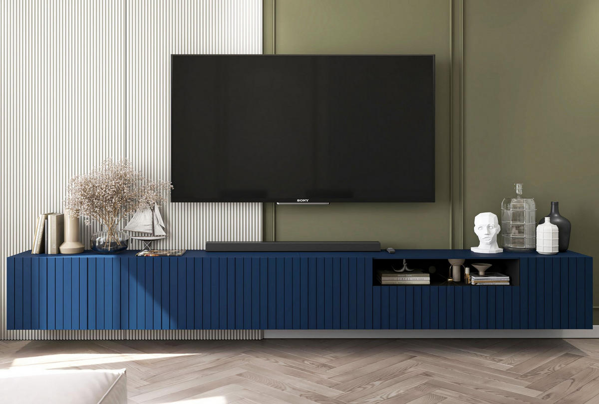 TV-LOWBOARD 2-er Set Elpis2 Marineblau Matt Glamour 150 cm - Blau, Holzwerkstoff (300/37.5/36.5cm) - Meble Lindner