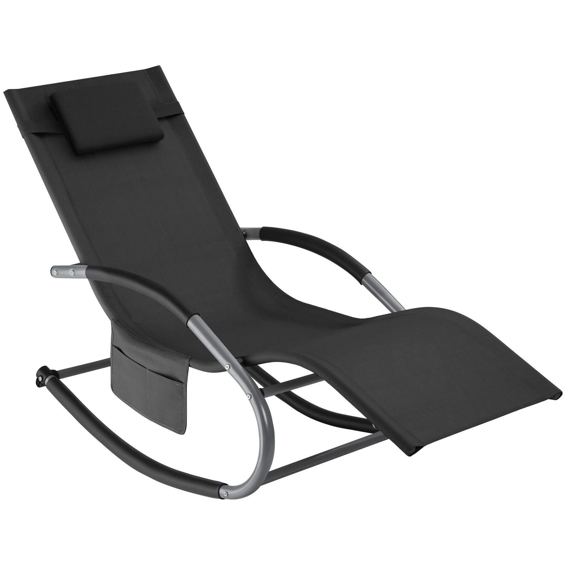 GARTENLIEGE Taya,abnehmbares Kopfpolster, seitliche Aufbewahrungstasche,schwarz - Schwarz, Kunststoff (62/92/142cm) - tectake