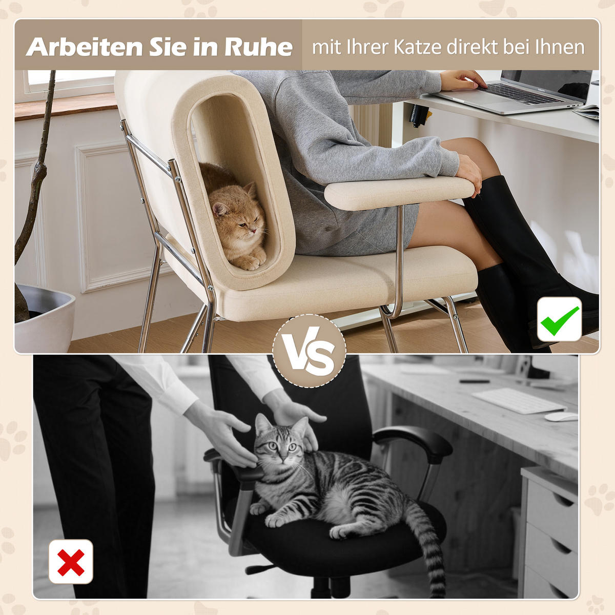 BÜROSTUHL Stoff mit Katzenhöhle 77/70/89 cm Beige - Beige, Textil (70/89/77cm) - Redom