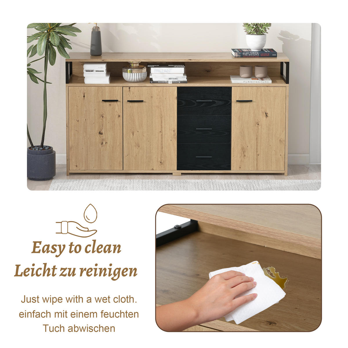 SIDEBOARD 3 Türen 3 Schubladen Industrial 150x35x75.9cm - Multicolor, Holzwerkstoff (35/75.9/150cm) - FLIEKS