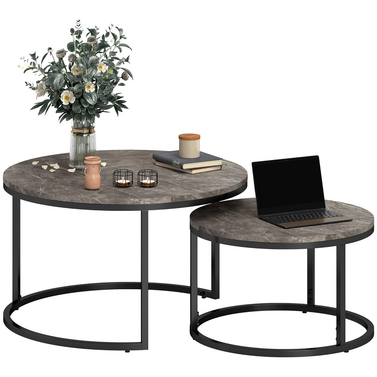 COUCHTISCH DE-15759 2er-Set nestbar, industrieller Stil Grau - Grau, Metall (78.5/78.5/46.5cm) - ComfortXL